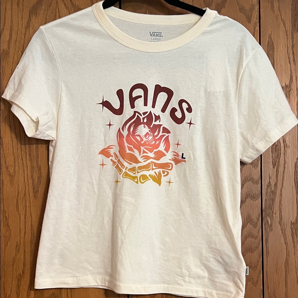 Vans Cream Crop Top with Red and Yellow Graphic